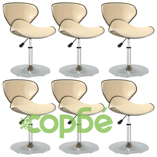 Трапезни столове, 6 бр, кремави, изкуствена кожа, регулируема височина, въртящи се ➤ топ цена ➤ sorbe.bg