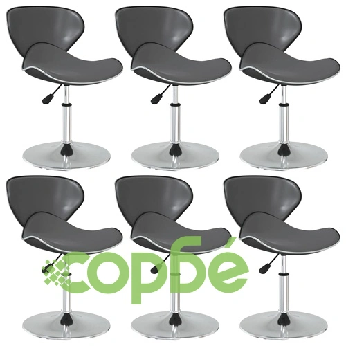 Трапезни столове, комплект 6 бр., сиви, изкуствена кожа, въртящи се, регулируема височина ➤ топ цена ➤ sorbe.bg