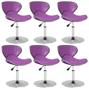 Трапезни столове, 6 бр, лилави, въртящи се, с регулируема височина, изкуствена кожа