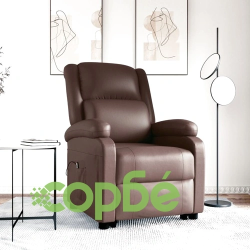 Изправящ стол с електрическо повдигане, кафяв, изкуствена кожа ➤ топ цена ➤ sorbe.bg