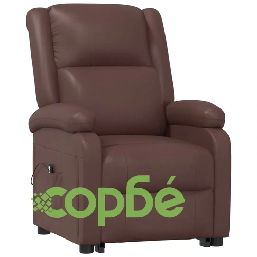 Изправящ стол с електрическо повдигане, кафяв, изкуствена кожа ➤ топ цена ➤ sorbe.bg