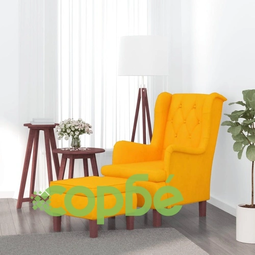 Фотьойл с табуретка от жълто кадифе и крака от каучуково дърво ➤ топ цена ➤ sorbe.bg