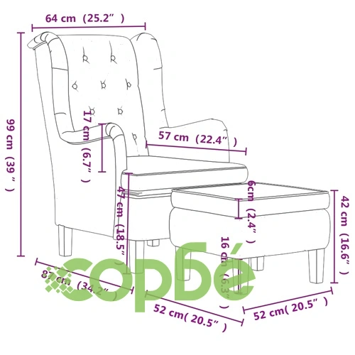 Фотьойл с табуретка от жълто кадифе и крака от каучуково дърво ➤ топ цена ➤ sorbe.bg