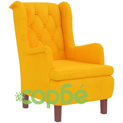 Фотьойл с табуретка от жълто кадифе и крака от каучуково дърво ➤ топ цена ➤ sorbe.bg