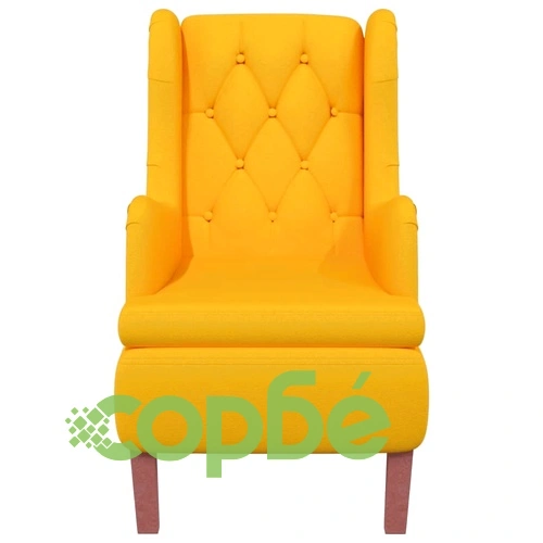 Фотьойл с табуретка от жълто кадифе и крака от каучуково дърво ➤ топ цена ➤ sorbe.bg