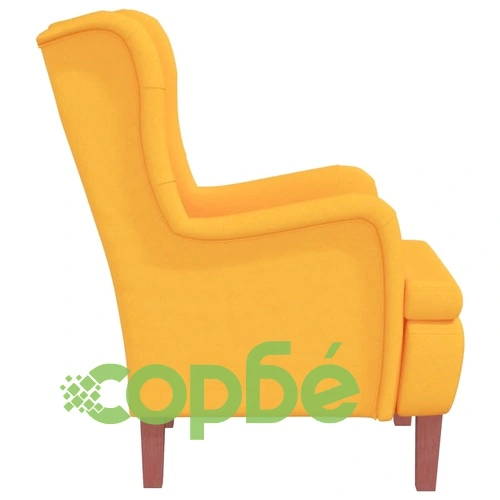 Фотьойл с табуретка от жълто кадифе и крака от каучуково дърво ➤ топ цена ➤ sorbe.bg