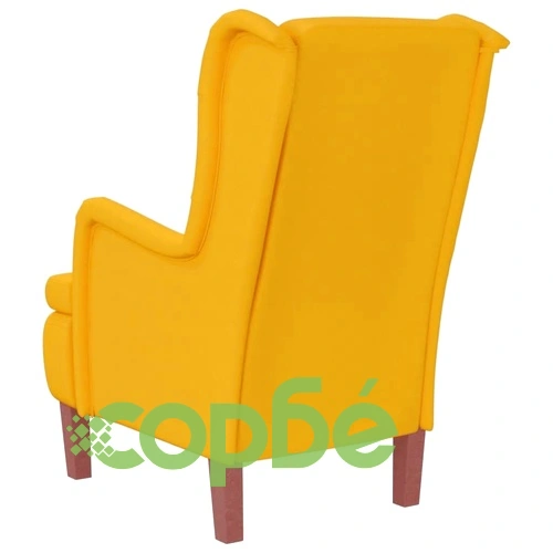 Фотьойл с табуретка от жълто кадифе и крака от каучуково дърво ➤ топ цена ➤ sorbe.bg