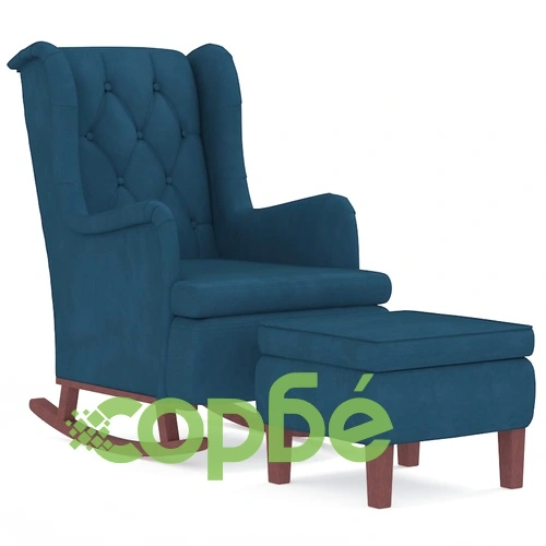 Фотьойл с люлеещи се крака и табуретка от синьо кадифе, 63x86x99 см ➤ топ цена ➤ sorbe.bg