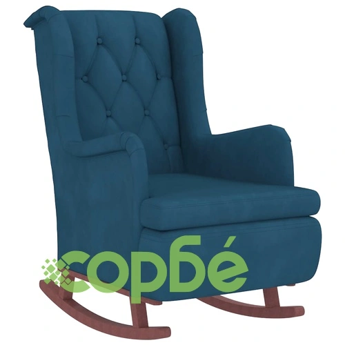 Фотьойл с люлеещи се крака и табуретка от синьо кадифе, 63x86x99 см ➤ топ цена ➤ sorbe.bg