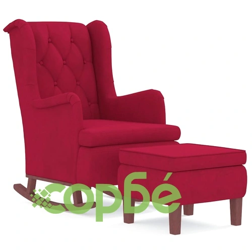 Фотьойл с люлеещи се крака и табуретка, виненочервен, кадифен, 63x86x99 см ➤ топ цена ➤ sorbe.bg