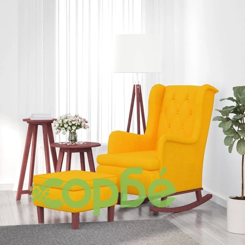 Фотьойл с люлеещи се крака и табуретка от жълто кадифе, 63x86x99 см ➤ топ цена ➤ sorbe.bg