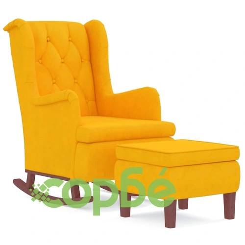 Фотьойл с люлеещи се крака и табуретка от жълто кадифе, 63x86x99 см ➤ топ цена ➤ sorbe.bg