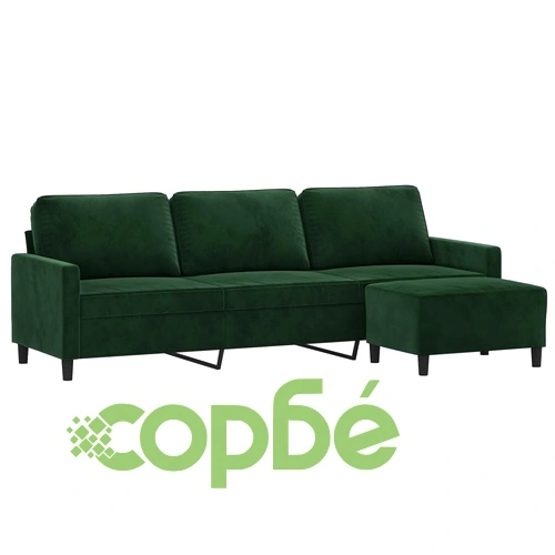 3-местен диван с табуретка от кадифе, тъмнозелен, 210 см ➤ топ цена ➤ sorbe.bg