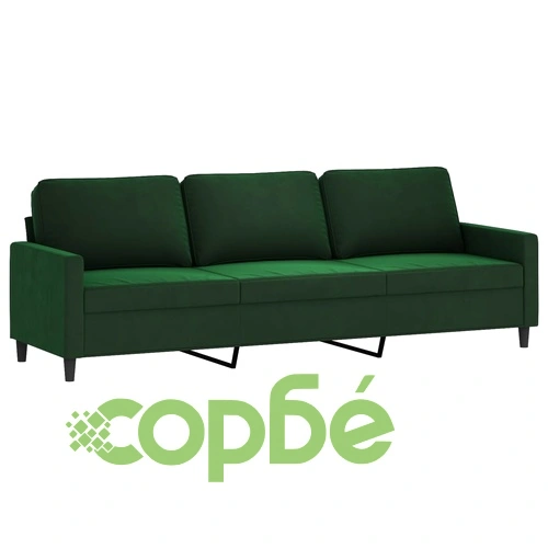 3-местен диван с табуретка от кадифе, тъмнозелен, 210 см ➤ топ цена ➤ sorbe.bg