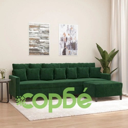 3-местен диван с табуретка от кадифе, тъмнозелен, 210 см ➤ топ цена ➤ sorbe.bg