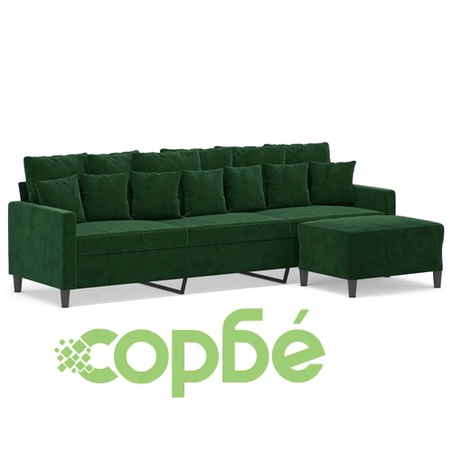 3-местен диван с табуретка от кадифе, тъмнозелен, 210 см ➤ топ цена ➤ sorbe.bg