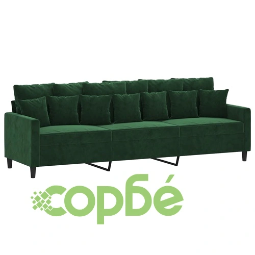 3-местен диван с табуретка от кадифе, тъмнозелен, 210 см ➤ топ цена ➤ sorbe.bg