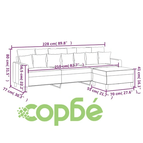 3-местен диван с табуретка от кадифе, тъмнозелен, 210 см ➤ топ цена ➤ sorbe.bg