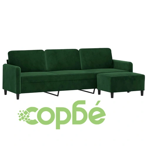 3-местен диван с табуретка от кадифе, тъмнозелен, 210 см ➤ топ цена ➤ sorbe.bg