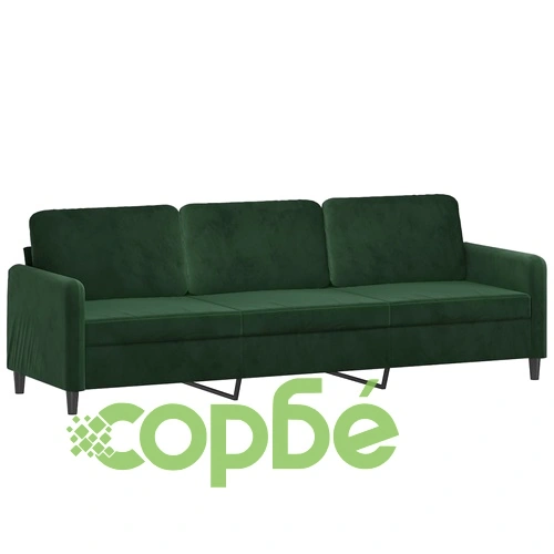 3-местен диван с табуретка от кадифе, тъмнозелен, 210 см ➤ топ цена ➤ sorbe.bg