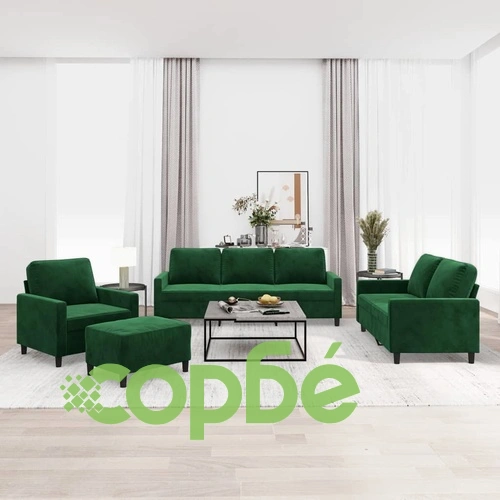 Комплект дивани от 4 части с възглавници, тъмнозелен, кадифе - метална и шперплатова рамка ➤ топ цена ➤ sorbe.bg