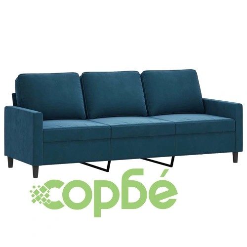 Комплект дивани от 4 части с възглавници, син, кадифе - шперплат и метална рамка ➤ топ цена ➤ sorbe.bg