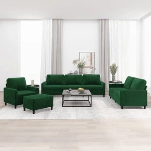 Комплект дивани от 4 части с възглавници, тъмнозелен, кадифе, метална рамка