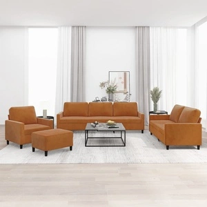 Комплект дивани от 4 части с възглавници, кафяв, кадифен, метална рамка