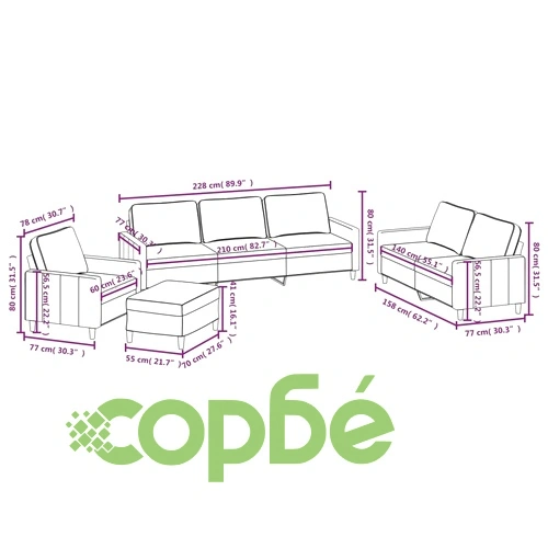 Комплект дивани от 4 части с възглавници, кафяв, кадифен, метална рамка ➤ топ цена ➤ sorbe.bg