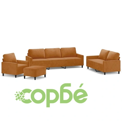 Комплект дивани от 4 части с възглавници, кафяв, кадифен, метална рамка ➤ топ цена ➤ sorbe.bg