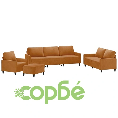 Комплект дивани от 4 части с възглавници, кафяв, кадифен, метална рамка ➤ топ цена ➤ sorbe.bg