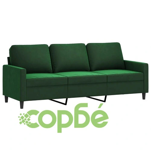 Луксозен комплект дивани от 3 части с възглавници, тъмнозелено кадифе, метална рамка ➤ топ цена ➤ sorbe.bg