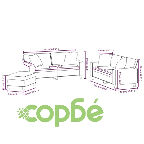 Комплект мека мебел 3 части с възглавници - кафяв, изкуствена кожа ➤ топ цена ➤ sorbe.bg