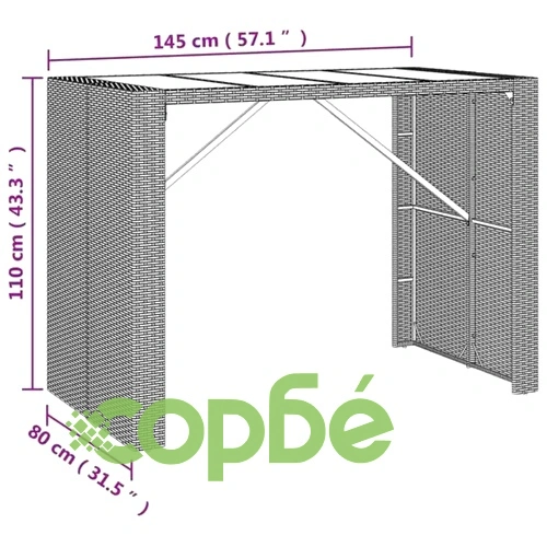 Градински бар комплект от полиратан, 7 части, черен, 145 x 80 x 110 см ➤ топ цена ➤ sorbe.bg