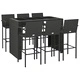 Градински бар комплект от полиратан, 7 части, черен, 145 x 80 x 110 см