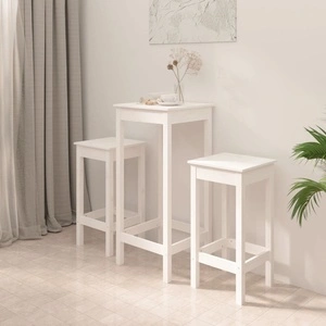 Бар комплект от 3 части от масивна борова дървесина, бял, 50x50x110 см