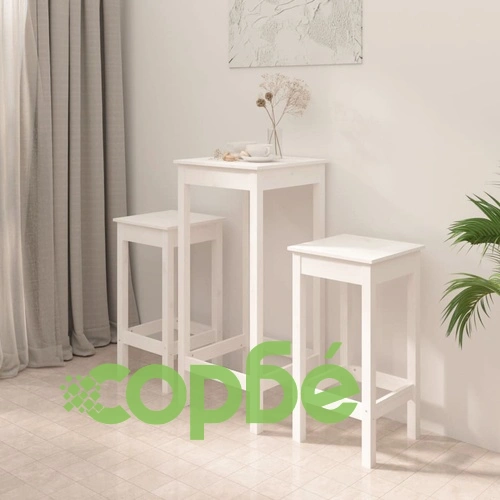 Бар комплект от 3 части от масивна борова дървесина, бял, 50x50x110 см ➤ топ цена ➤ sorbe.bg