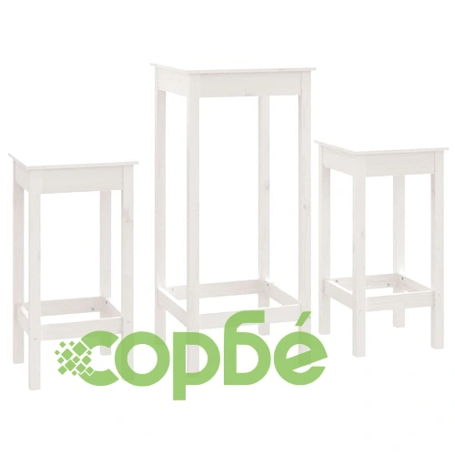 Бар комплект от 3 части от масивна борова дървесина, бял, 50x50x110 см ➤ топ цена ➤ sorbe.bg