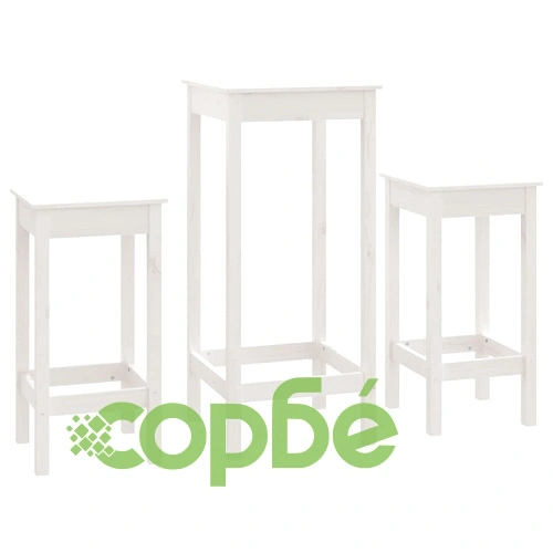 Бар комплект от 3 части от масивна борова дървесина, бял, 50x50x110 см ➤ топ цена ➤ sorbe.bg