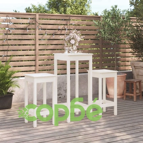 Бар комплект от 3 части от масивна борова дървесина, бял, 50x50x110 см ➤ топ цена ➤ sorbe.bg