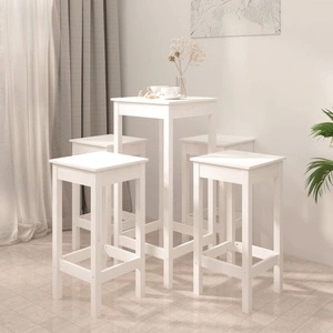 Бар комплект от 5 части от масивна борова дървесина, бял, 50x50x110 см