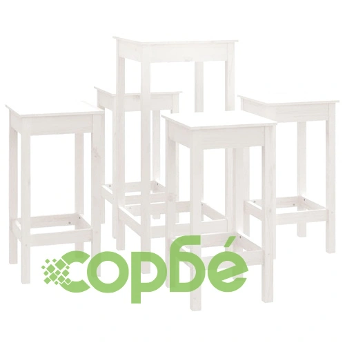 Бар комплект от 5 части от масивна борова дървесина, бял, 50x50x110 см ➤ топ цена ➤ sorbe.bg