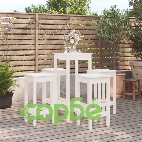 Бар комплект от 5 части от масивна борова дървесина, бял, 50x50x110 см ➤ топ цена ➤ sorbe.bg