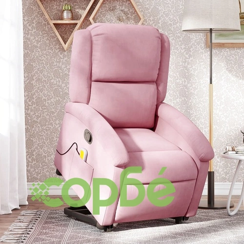 Масажен реклайнер стол с функция за изправяне, розов кадифе 71x86,5x99,5 см ➤ топ цена ➤ sorbe.bg