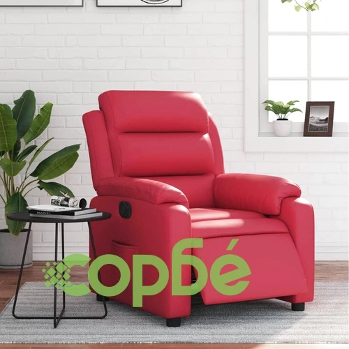 Луксозен Електрически Реклайнер Стол от Червена Изкуствена Кожа с Електромотор ➤ топ цена ➤ sorbe.bg