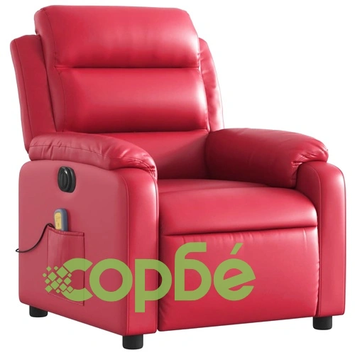 Луксозен електрически масажен реклайнер стол от червена еко кожа, 75 x 92,5 x 100 см ➤ топ цена ➤ sorbe.bg