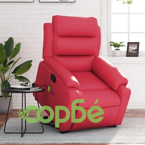 Луксозен изправящ масажен реклайнер стол от червена изкуствена кожа с електрически мотор ➤ топ цена ➤ sorbe.bg