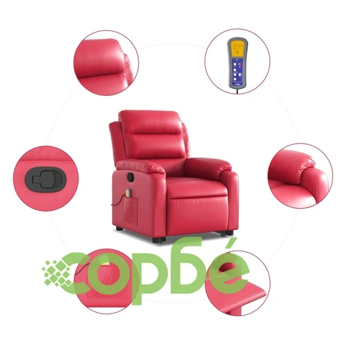 Луксозен изправящ масажен реклайнер стол от червена изкуствена кожа с електрически мотор ➤ топ цена ➤ sorbe.bg