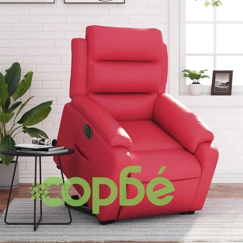 Луксозен електрически изправящ реклайнер стол от червена изкуствена кожа с автоматично регулиране ➤ топ цена ➤ sorbe.bg