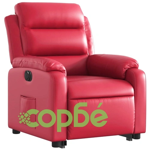 Луксозен електрически изправящ реклайнер стол от червена изкуствена кожа с автоматично регулиране ➤ топ цена ➤ sorbe.bg